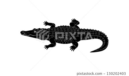 Crocodile silhouette black vector illustration on white background Crocodile silhouette black vector illustration on white background 130202403