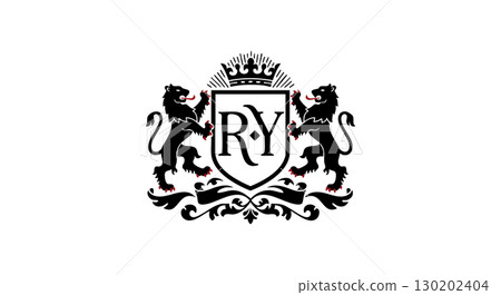 Royal Coat of Arms Shield with Crown and Lions Heraldic Emblem Vector Illustration Royal Coat of Arms Shield with Crown and Lions Heraldic Emblem Vector Illustration 130202404