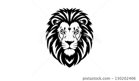 Lion head illustration with detailed mane and fierce expression vector design 130202406