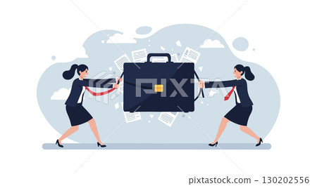 Businesswomen Pulling Large Briefcase in Tug of War Conflict Illustration Businesswomen Pulling Large Briefcase in Tug of War Conflict Illustration 130202556