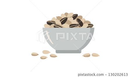 Bowl of Sunflower Seeds Natural Snack Healthy Food Vector Illustration 130202613