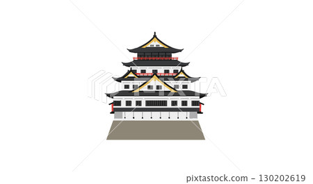 Traditional Asian castle with multi-tiered roof architectural vector illustration 130202619