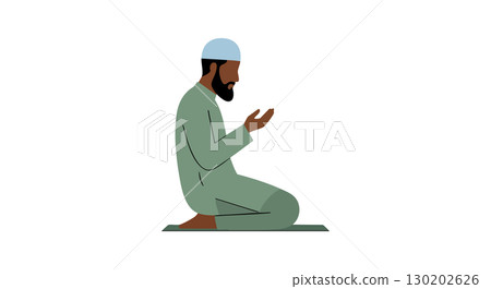 Man in traditional clothes praying on mat vector illustration in simple style 130202626