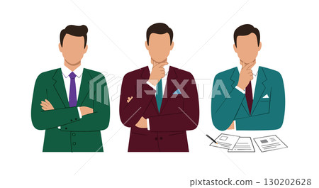 Businessmen in suits thinking and analyzing documents professional teamwork concept 130202628