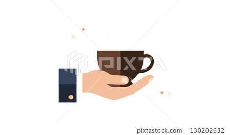 Hand Holding Brown Coffee Cup Minimalist Vector Illustration with Navy Sleeve 130202632