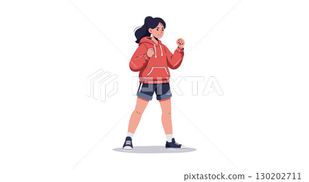 Young woman practicing boxing in casual sportswear vector illustration Young woman practicing boxing in casual sportswear vector illustration 130202711