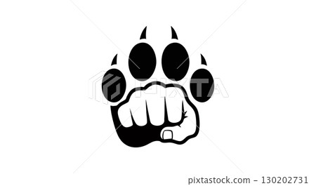 Black bear paw print with human fist symbol vector illustration design Black bear paw print with human fist symbol vector illustration design 130202731