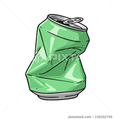Crumpled green aluminum can vector illustration with metallic highlights and shading Crumpled green aluminum can vector illustration with metallic highlights and shading 130202749