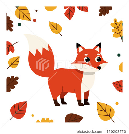 Red fox character illustration with autumn leaves and seasonal colors vector design Red fox character illustration with autumn leaves and seasonal colors vector design 130202750