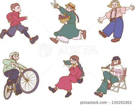 Illustration set of people enjoying various autumn activities 130202802