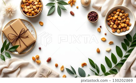 A flat lay perspective of a Ramadan table featuring dates and a lantern, reflecting the spirit of Ramadan Kareem 130202869