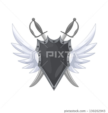 Illustration of Winged shield with crossed swords Illustration of Winged shield with crossed swords 130202943