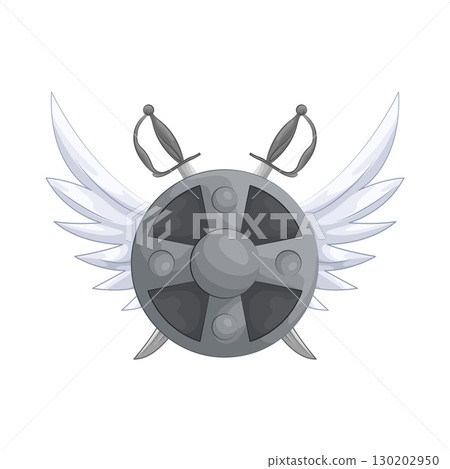 Illustration of Winged shield with crossed swords  130202950