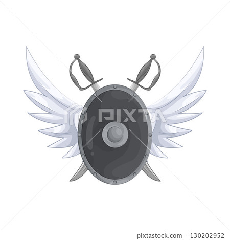 Illustration of Winged shield with crossed swords  130202952