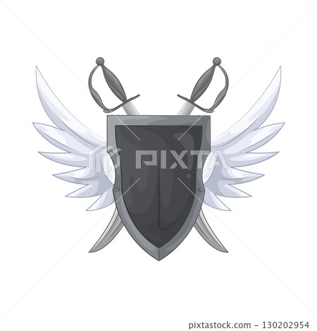 Illustration of Winged shield with crossed swords Illustration of Winged shield with crossed swords 130202954