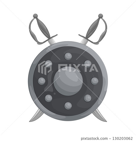 Illustration of Shield with crossed swords Illustration of Shield with crossed swords 130203062