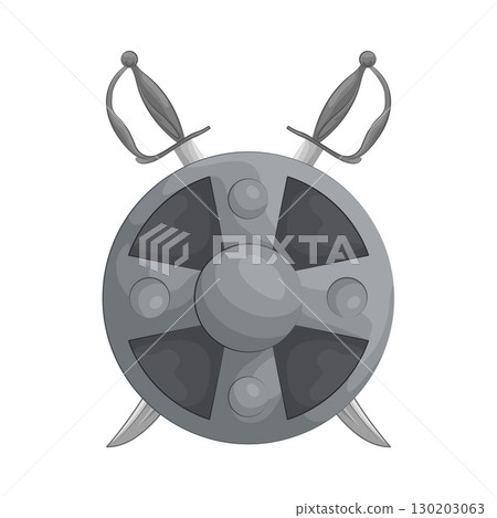 Illustration of Shield with crossed swords Illustration of Shield with crossed swords 130203063