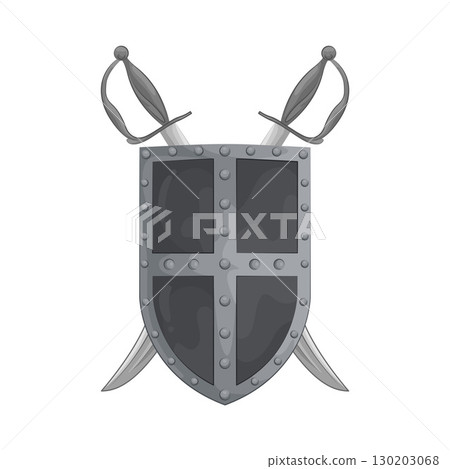 Illustration of Shield with crossed swords Illustration of Shield with crossed swords 130203068