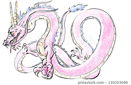 Oriental pink dragon, hand-painted watercolor style dragon Oriental pink dragon, hand-painted watercolor style dragon 130203086