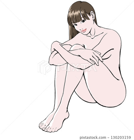 Smiling young woman sitting on the floor _ nude _ no shadow _ long hair Smiling young woman sitting on the floor _ nude _ no shadow _ long hair 130203159