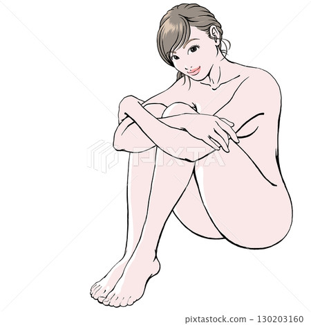 微笑的年輕女子坐在地板上_裸體_沒有陰影 微笑的年輕女子坐在地板上_裸體_沒有陰影 130203160