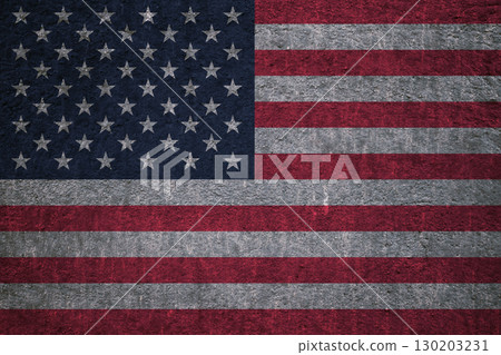 American flag on a textured uneven wall, patriotic photo 130203231