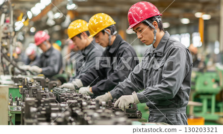 Serious workers at the factory 130203321
