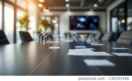 A large meeting room that includes a conference table and chairs, tailored for efficient office gatherings 130203408