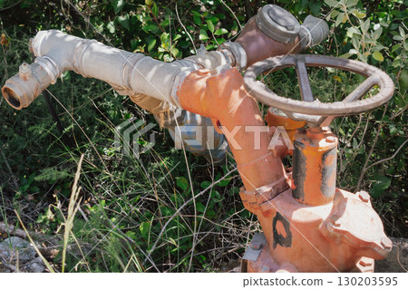 Water supply or irrigation system for an olive field in Crete, shut-off valve with a handwheel Water supply or irrigation system for an olive field in Crete, shut-off valve with a handwheel 130203595