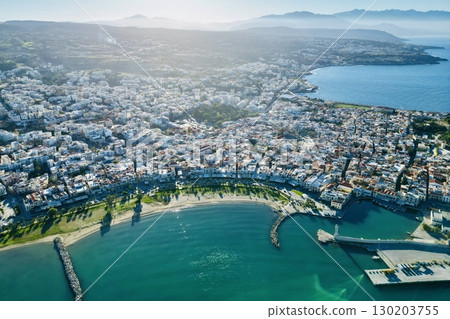 Aerial view of the charming town of Rethymno and the beautiful sea in Crete Aerial view of the charming town of Rethymno and the beautiful sea in Crete 130203755