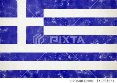 Greek flag in watercolor technique, patriotic illustration on watercolor paper 130203874