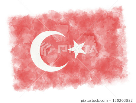 Flag of Turkey in watercolor technique on white background patriotic illustration Flag of Turkey in watercolor technique on white background patriotic illustration 130203882