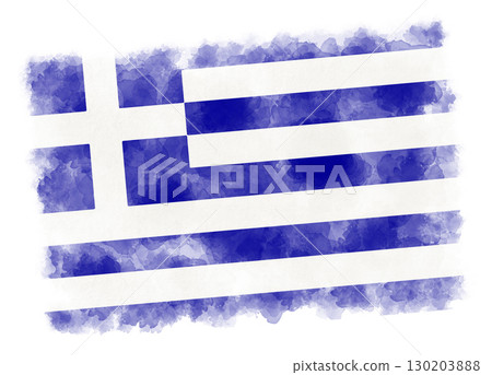 Flag of Greece in watercolor technique on white background patriotic illustration 130203888