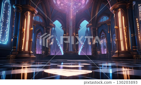 遊戲背景：賽博與哥德融合的3D舞台與聚光燈 130203893