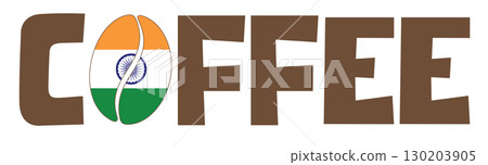 Word coffee with Indian flag inside coffee bean on white background, patriotic design Indian coffee Word coffee with Indian flag inside coffee bean on white background, patriotic design Indian coffee 130203905