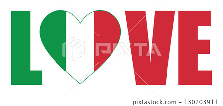Word Love patriotic design with heart and flag of Italy 130203911