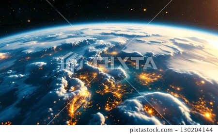 An awe-inspiring perspective of Earth from space, drenched in sunlight, showcasing its splendor within the vastness of the universe 130204144