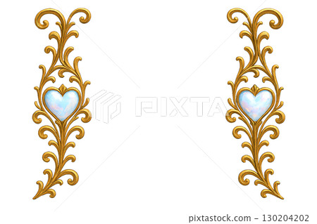 Symmetrical design of opal heart and gold decoration 130204202