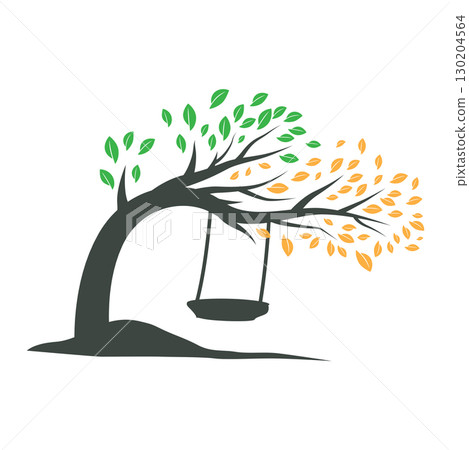tree silhouette concept children playground logo natural tree concept as a playground and green forest tree nature as a product brand symbol or poster illustration template 130204564