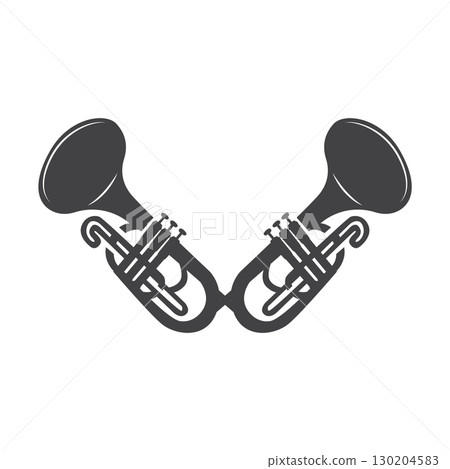 minimalist music trumpet logo design with old vintage concept black silhouette of musical instrument as symbol template minimalist music trumpet logo design with old vintage concept black silhouette of musical instrument as symbol template 130204583
