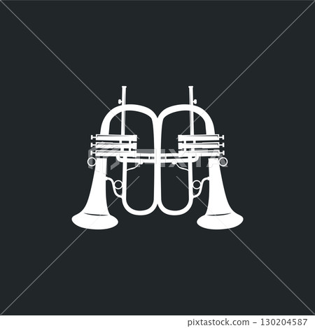 minimalist music trumpet logo design with old vintage concept black silhouette of musical instrument as symbol template minimalist music trumpet logo design with old vintage concept black silhouette of musical instrument as symbol template 130204587
