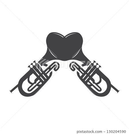 minimalist music trumpet logo design with old vintage concept black silhouette of musical instrument as symbol template minimalist music trumpet logo design with old vintage concept black silhouette of musical instrument as symbol template 130204590