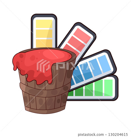 illustration of paint bucket with color sample strip 130204615