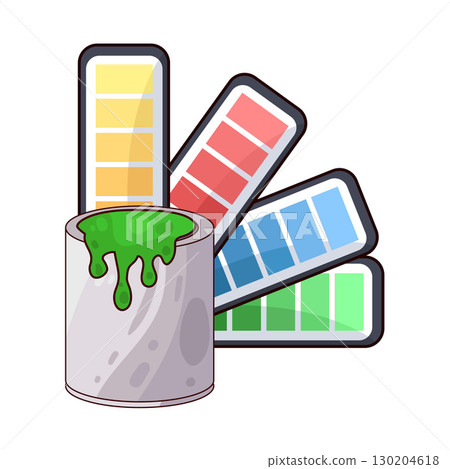 illustration of paint bucket with color sample strip illustration of paint bucket with color sample strip 130204618