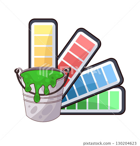 illustration of paint bucket with color sample strip illustration of paint bucket with color sample strip 130204623