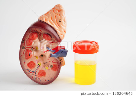 Urinalysis, Kidney and urine cup for check health examination in laboratory. Urinalysis, Kidney and urine cup for check health examination in laboratory. 130204645