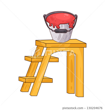 illustration of ladder with paint bucket illustration of ladder with paint bucket 130204676