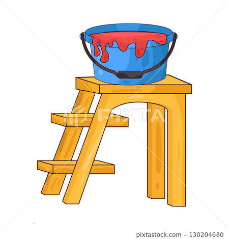 illustration of ladder with paint bucket 130204680