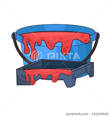 illustration of paint bucket with paint tray 130204690
