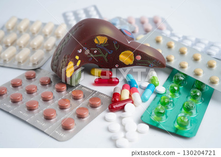 Liver model with pill drug treatment, Cirrhosis, Liver cancer, fatty liver. 130204721